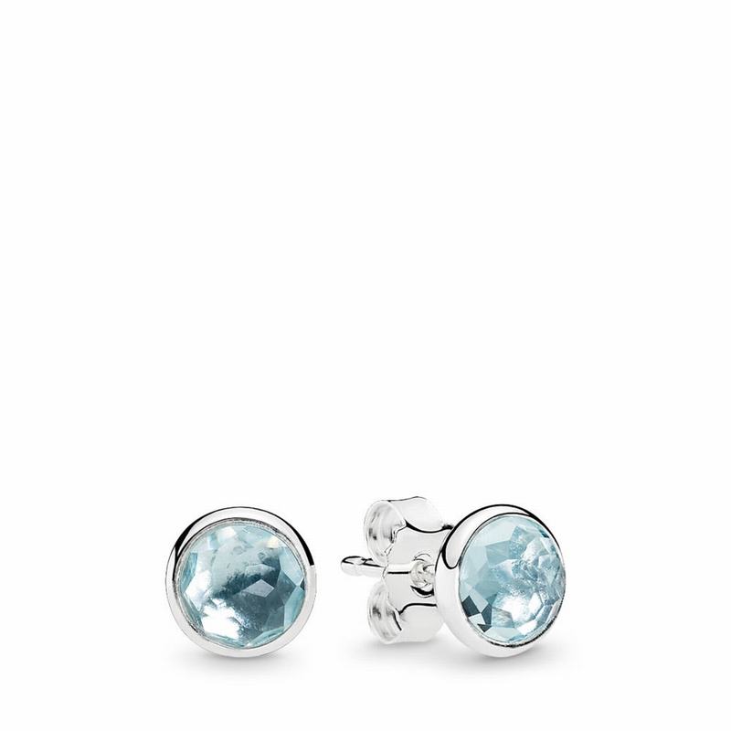 Pandora March Droplets Stud Earrings Ireland - Sterling Silver/Blue/Crystal - 250769UKP